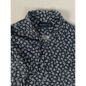 Abercrombie & Fitch Men's L Navy Blue Floral Print Short Sleeve Button Up Shirt